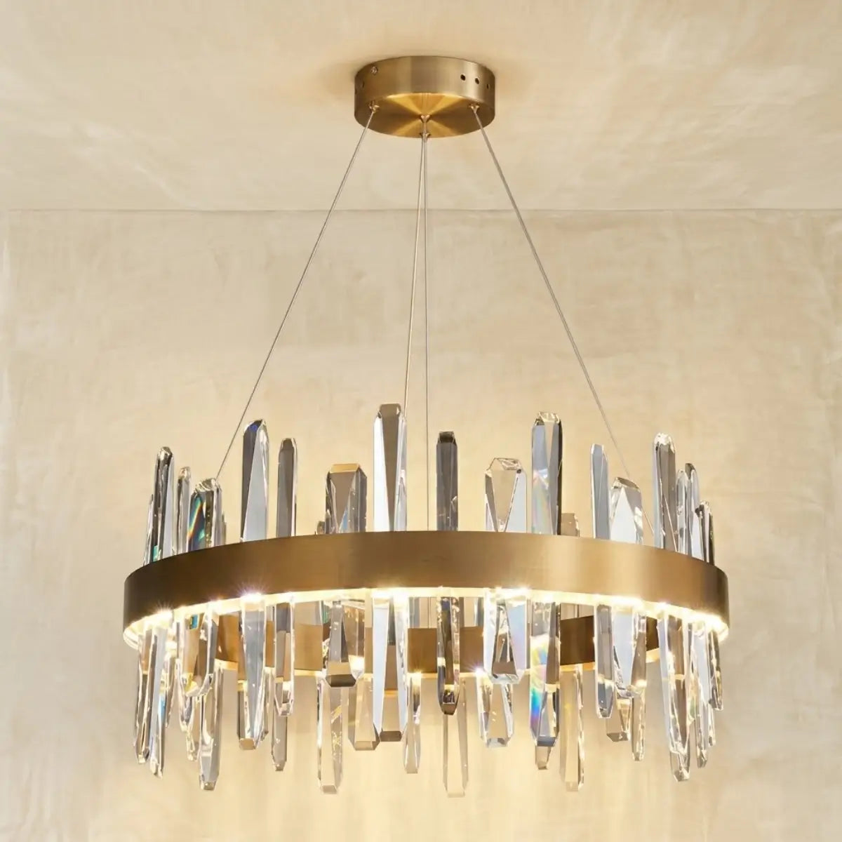 Excelis Luxury Round Crystal Chandelier – Gold Finish for Living Room/Dining Room